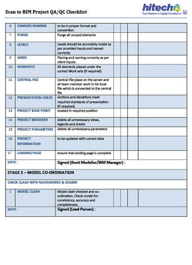 Point cloud to BIM QA/QC checklist